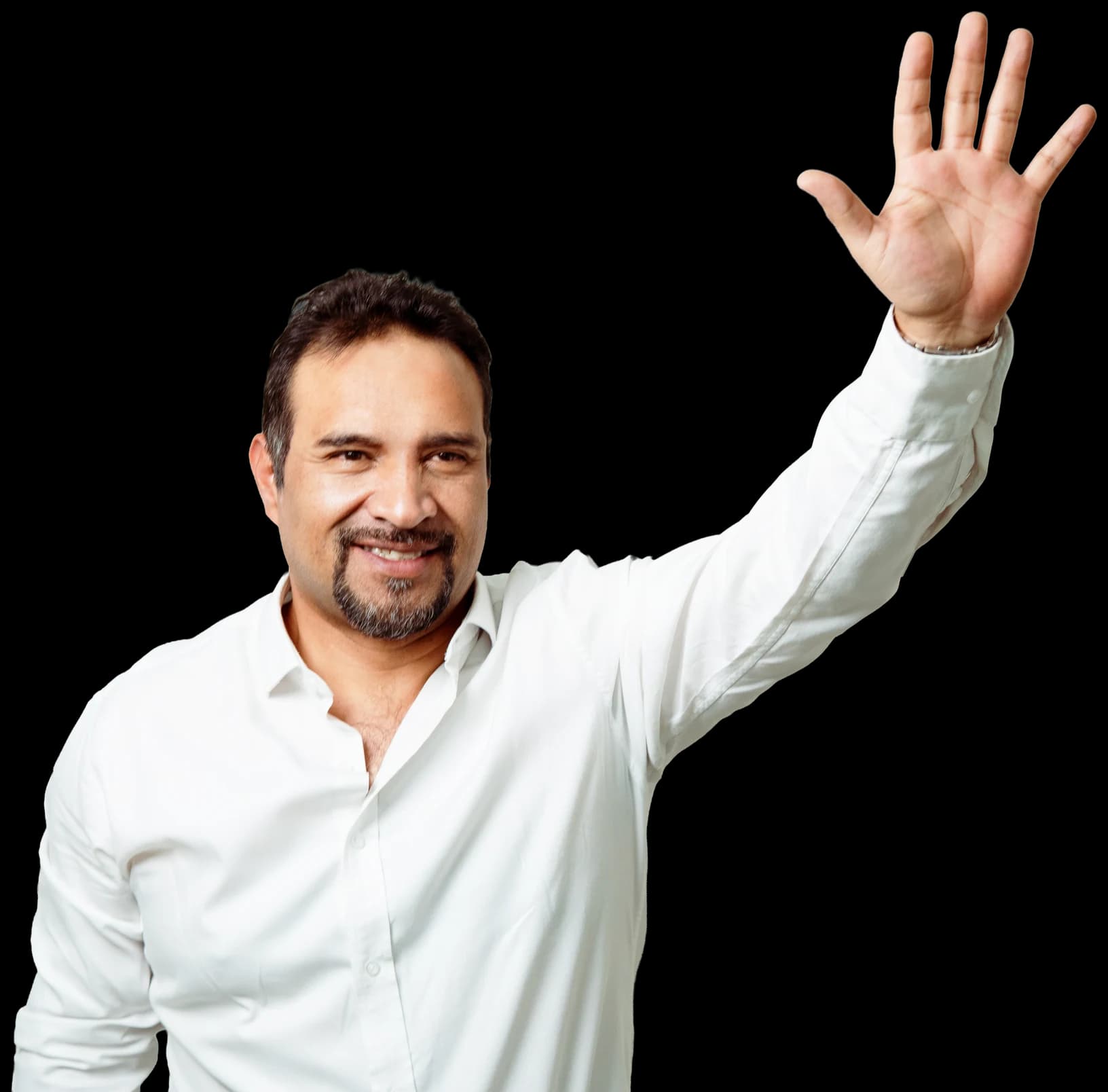 Alfonso Grados saludando